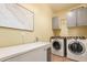 Practical laundry room equipped with modern appliances and ample counter space at 19932 N Ibis Way, Maricopa, AZ 85138