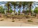 Welcome to The Gardens, a beautifully landscaped community entrance with stately palm trees and colorful flower beds at 4289 E Jasper Dr, Gilbert, AZ 85296