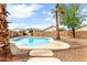 Inviting backyard pool surrounded by palm trees, mature trees, a stone fence and desert landscaping at 6436 W Wahalla Ln, Glendale, AZ 85308