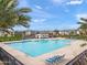 Community pool with lounge chairs and palm trees around the fence at 5811 W Encinas Ln, Phoenix, AZ 85043