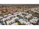 Overhead shot of a charming neighborhood featuring community pool and tennis courts amid lush surroundings at 11260 N 92Nd St # 2025, Scottsdale, AZ 85260