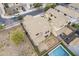 Home aerial showcases pool, patio, and outdoor space surrounded by fenced yard and landscaping at 19013 E Seagull Dr, Queen Creek, AZ 85142