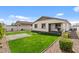 Green backyard featuring a well-manicured lawn and covered patio area at 730 W Wind Cave Dr, San Tan Valley, AZ 85140