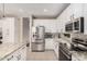 Open kitchen featuring stainless steel appliances, tile backsplash, and white cabinets at 9758 E Monterey Ave, Mesa, AZ 85209