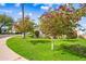Lovely front yard featuring vibrant trees, a green lawn, and a well-maintained walkway at 3126 N 17Th Dr, Phoenix, AZ 85015
