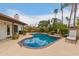 Relaxing backyard pool surrounded by lush landscaping and ample patio space at 8861 E Sutton Dr, Scottsdale, AZ 85260