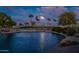 Beautiful golf course view overlooking the water with mature trees and desert landscaping at night at 19644 N Majestic Vista Ct, Surprise, AZ 85387