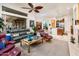 Open-concept living space with modern furnishings, a wet bar, and access to the kitchen at 19644 N Majestic Vista Ct, Surprise, AZ 85387