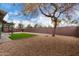 Spacious desert backyard includes a covered patio, artificial grass, a large tree, and brick privacy walls at 3423 E Crescent Way, Gilbert, AZ 85298