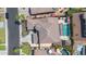Aerial view of home featuring a backyard pool, outdoor seating, mature landscaping and tile roof at 3925 E Vallejo Dr, Gilbert, AZ 85298