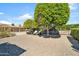 Backyard featuring rock landscape, mature trees, a gazebo and outdoor seating at 10842 W Sarabande Cir, Sun City, AZ 85351