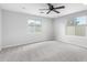 Well-lit bedroom featuring plush carpeting, a ceiling fan, and bright windows at 13616 N 41 Pl, Phoenix, AZ 85032