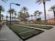 Bocce ball courts with benches, palm trees, and lighting for evening play in a landscaped community setting at 16927 W Desert Blossom Way, Surprise, AZ 85387