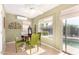 Enclosed dining area with pool view and comfortable green chairs at 1567 S Western Skies Dr, Gilbert, AZ 85296