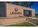 Entrance to the Legado community, featuring modern signage and landscaping at 21539 S 191St Pl, Queen Creek, AZ 85140