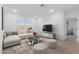 Comfortable living room featuring a modern sofa, stylish decor, and lots of natural light at 3746 S 234Th Ln, Buckeye, AZ 85326