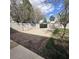 Backyard area with gravel and decomposed granite surrounded by block fencing and mature landscaping at 1017 S Lola Ln, Tempe, AZ 85281