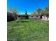 Spacious backyard featuring a lush green lawn, mature trees, and a charming single-story home under a clear blue sky at 1017 S Lola Ln, Tempe, AZ 85281