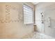 Shower features safety bar, showerhead, small shelf, and glass-block window at 18360 N 169Th Ave, Surprise, AZ 85374