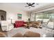 Cozy living room featuring comfortable seating, a ceiling fan, and seamless access to outdoor spaces at 2212 W Calle De Las Estrella St, Phoenix, AZ 85085