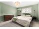 Cozy bedroom featuring green accent wall, modern bed, and stylish decor at 1340 E Golden Ln, Phoenix, AZ 85020