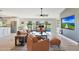 Bright living room featuring leather furniture, backyard views, and a mounted flatscreen television at 1960 Leisure World --, Mesa, AZ 85206