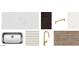 Kitchen materials showcasing a stainless sink, white backsplash, gold faucet, and wood-look tile at 2337 E Homesteader Rd, San Tan Valley, AZ 85140