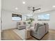 Bright living room with hardwood floors, recessed lighting, and neutral walls and furniture at 30600 N Pima Rd # 76, Scottsdale, AZ 85266