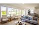 Well-lit living room with large windows overlooking the backyard, a sofa, and stylish decor at 10640 E Mercer Ln, Scottsdale, AZ 85259