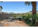 Landscaped backyard features decorative stone, palm trees, and views of the surrounding mountains at 3120 E Squaw Peak Cir, Phoenix, AZ 85016