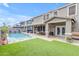 Expansive backyard showcases a sparkling pool, artificial turf, and a covered patio for outdoor entertaining at 3555 E Gary Way, Gilbert, AZ 85234