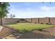 Expansive backyard featuring lush green grass, desert landscaping, and a private, walled perimeter at 7628 W Donald Dr, Peoria, AZ 85383