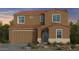 Two-story home featuring a Mediterranean-style design with a red tile roof, brown stucco, and a two-car garage at 7826 E Quartet Ave, Mesa, AZ 85212