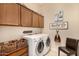 Well-organized laundry room with modern washer and dryer, ample cabinet space, and charming decor at 6202 E Mckellips Rd # 46, Mesa, AZ 85215