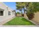 Lush green lawn bordered by mature trees and vibrant bougainvillea creates a serene and private backyard retreat at 12809 N 50Th St, Scottsdale, AZ 85254