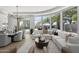 Comfortable living room with ample seating and large windows offering stunning views of the backyard and pool at 16706 N 109Th Way, Scottsdale, AZ 85255
