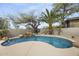 The backyard pool has rock details with mature trees, creating a private desert oasis at 16706 N 109Th Way, Scottsdale, AZ 85255