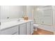 Bright bathroom featuring a vanity with white countertops and framed shower with glass doors at 2640 S Terripin Cir, Mesa, AZ 85209