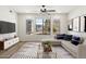 Bright living room with a ceiling fan, neutral walls, a patterned rug and large windows providing natural light at 280 S Evergreen Rd # 1336, Tempe, AZ 85288