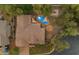 Aerial view of a home with a pool, sunshades, fire pit, and sand box at 2876 E Cherrywood Pl, Chandler, AZ 85249