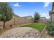 Well-maintained backyard features artificial turf, desert landscaping and a paved patio at 9932 E Tumbleweed Ave, Mesa, AZ 85212