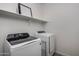 This laundry room has a front load washer and dryer and a shelf at 9932 E Tumbleweed Ave, Mesa, AZ 85212