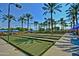 Well-maintained shuffleboard courts lined with palm trees, benches, and shaded areas on a sunny day at 16100 W Galleria Ln, Surprise, AZ 85374