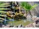 Close up of a backyard waterfall that adds tranquility to the outdoor space at 3224 E Sweetwater Ave, Phoenix, AZ 85032
