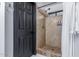 Bathroom featuring a tiled shower and dark wood door at 756 E Appaloosa Rd, Gilbert, AZ 85296