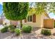 Front yard showcasing desert landscaping with lush green bushes, offering low-maintenance appeal at 16771 W Adams St, Goodyear, AZ 85338