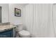 Neutral bathroom featuring granite countertops and shower with curtain at 3899 S Chaparral Rd, Apache Junction, AZ 85119