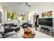 Bright living room featuring a telescope with mountain views, modern ceiling fan, and comfortable seating at 5970 N Echo Canyon Dr, Phoenix, AZ 85018