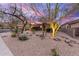 Charming home with desert landscaping, lit trees, and a welcoming entrance, set on a quiet street at 16013 N 111Th Pl, Scottsdale, AZ 85255