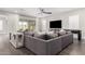 Bright living room with comfortable gray sofa, stylish decor, and sliding glass doors leading to an outdoor area at 1980 E Horseshoe Dr, Chandler, AZ 85249